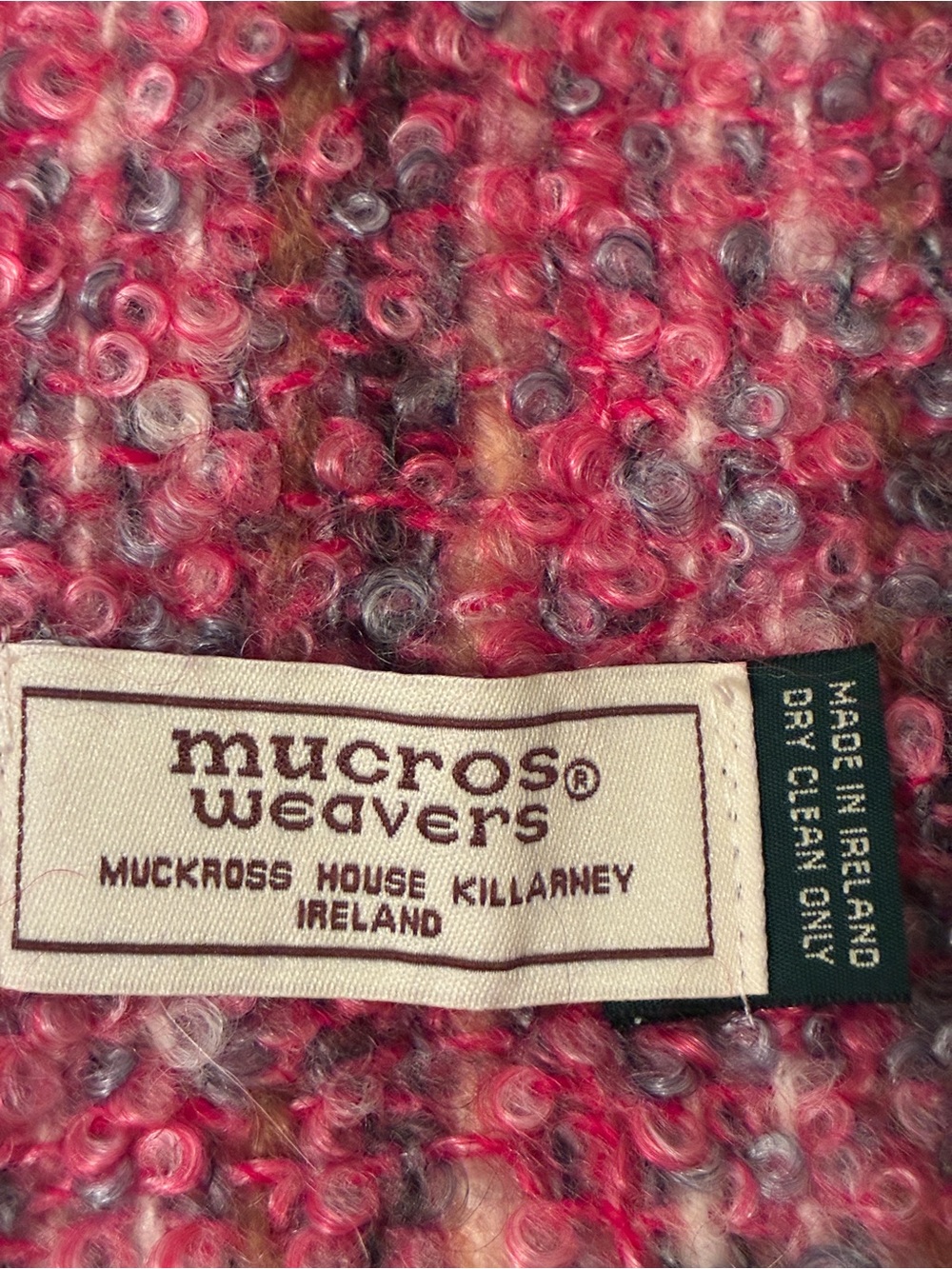 Mucros Weavers Pink Multi Bouclé Scarf - Women's (Made in Ireland) NWOT